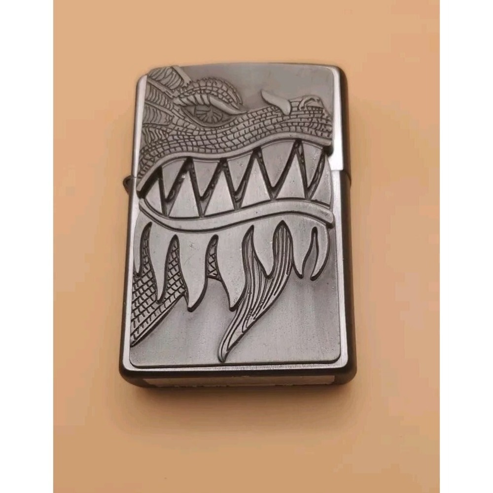 Zippo Lighter Fire Breathing Dragon Medallion Silver And Black,  Preowned